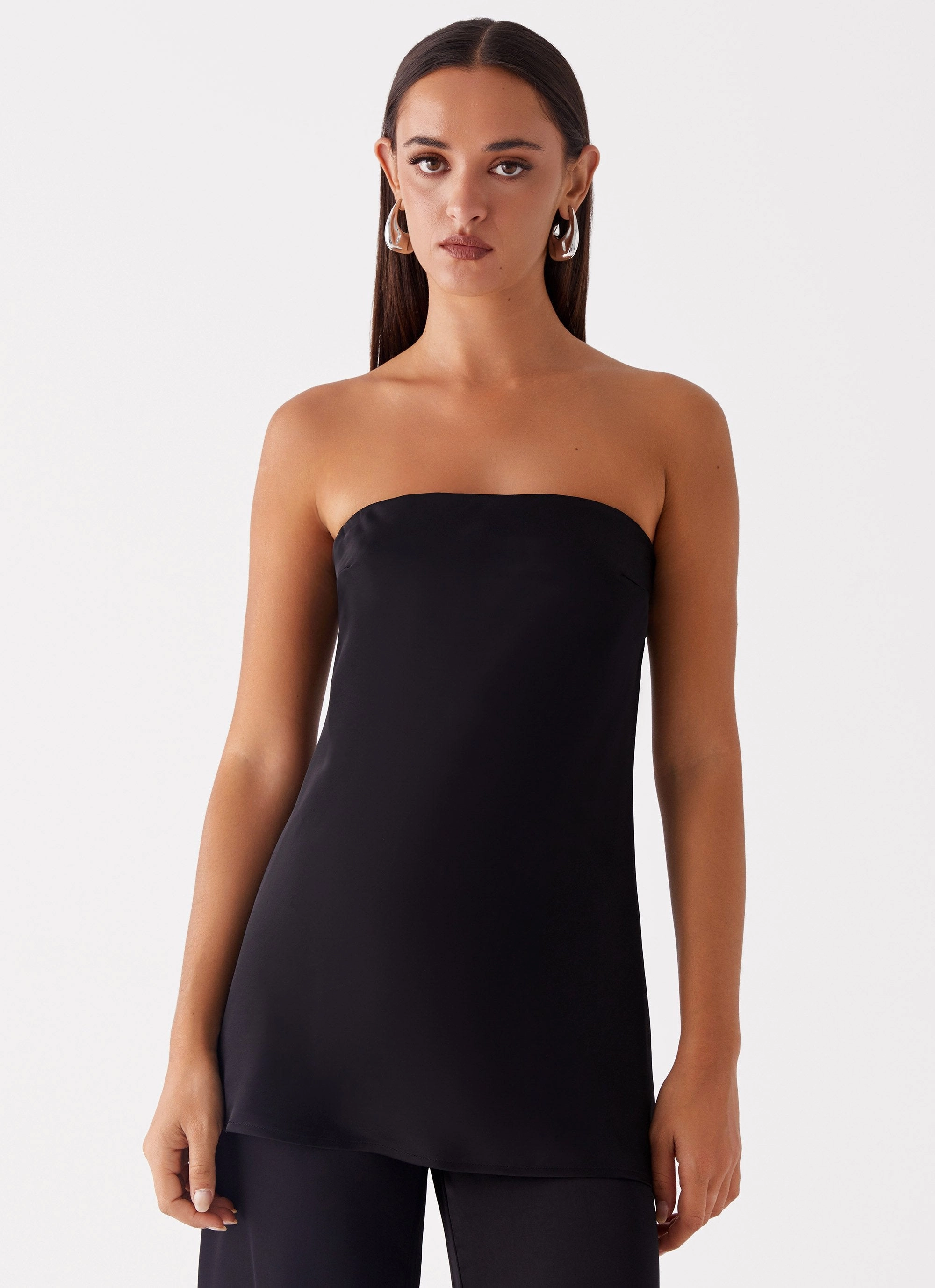 Zoey Satin Tube Top - Black TearResistantWeave SweatWicking Fabric
