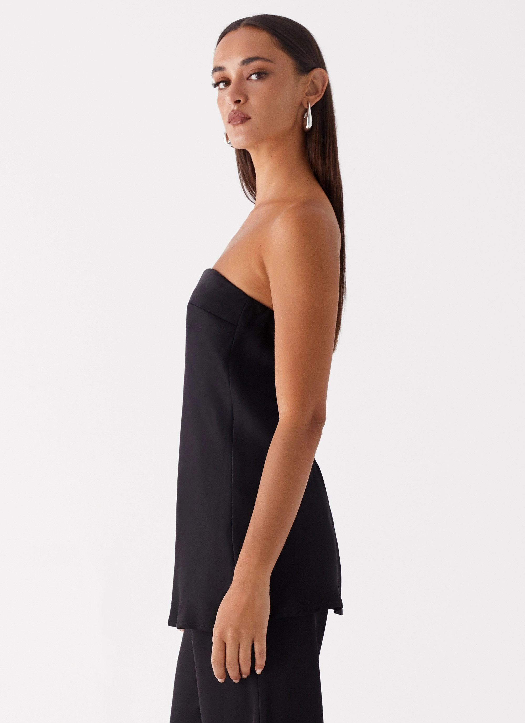 Zoey Satin Tube Top - Black Gym Wear AbrasionResistant Edging