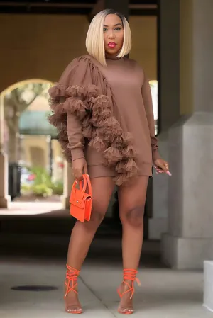 Light Aesthetic Flexible Fit Zonnique Ruffle Detail Sweatshirt Dress