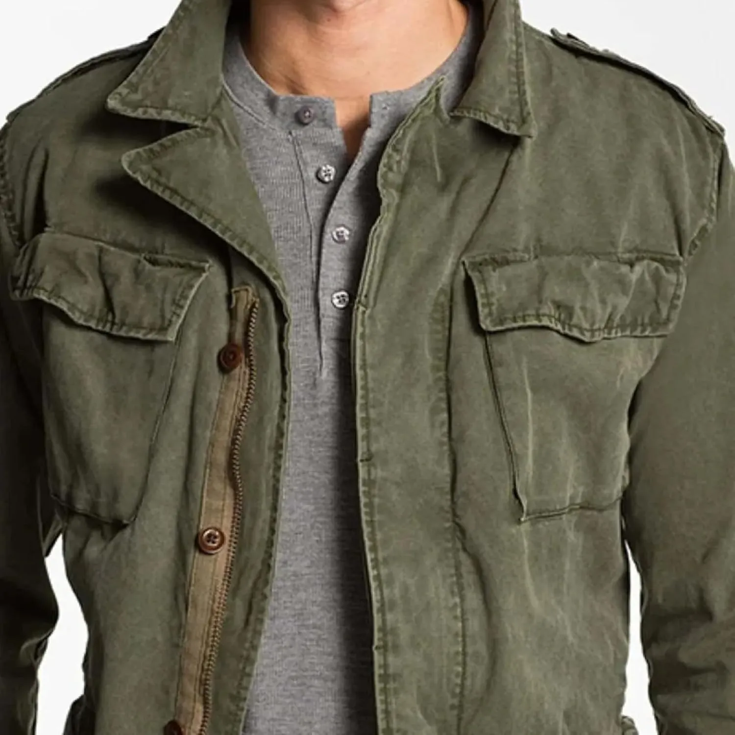 ZYXTIM Retro Work Jackets for Men Military Cargo Jackets Zipper Button Distressed Cargo Coats Lapel Lightweight Safari Jacket